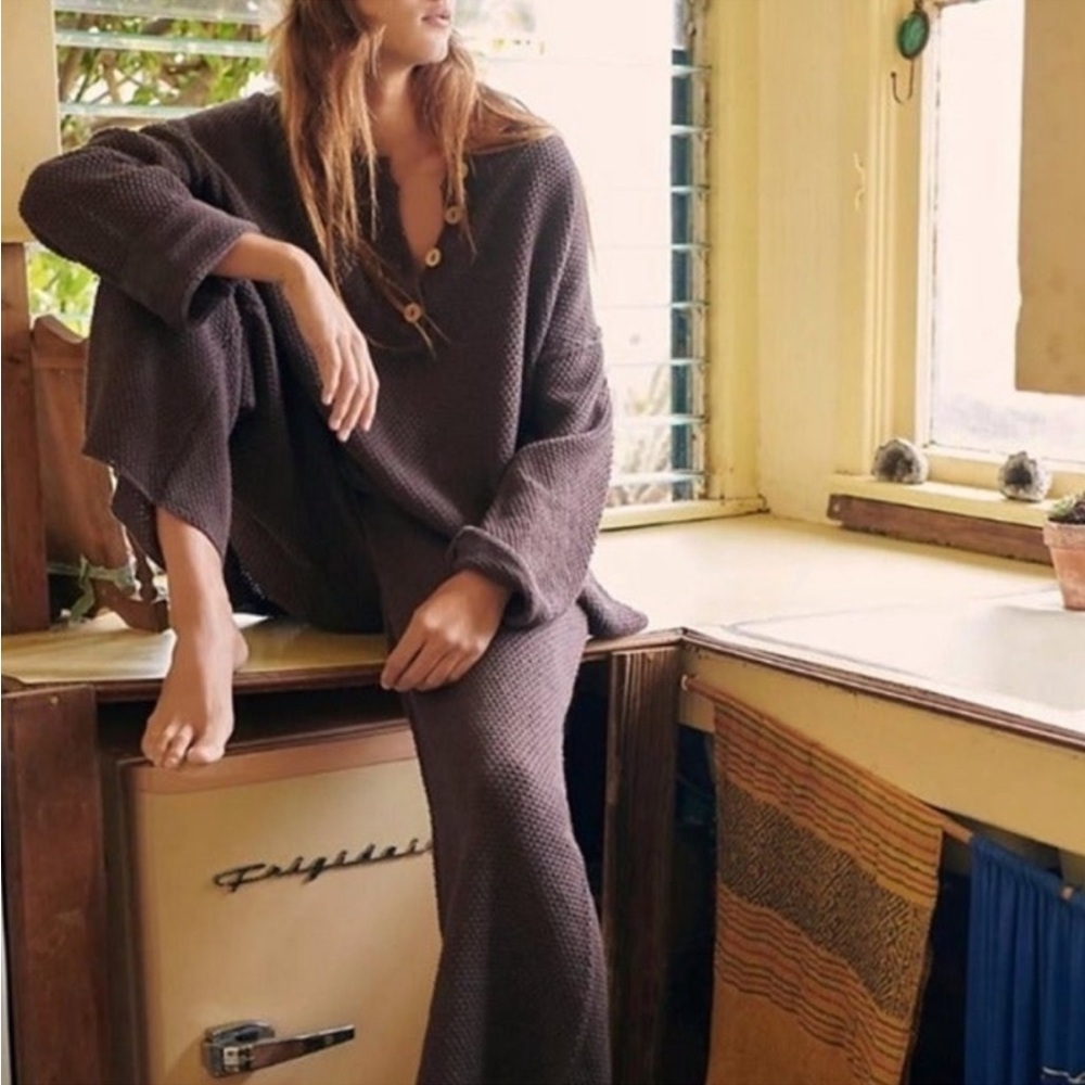 Free People Cozy Brown Knit Set